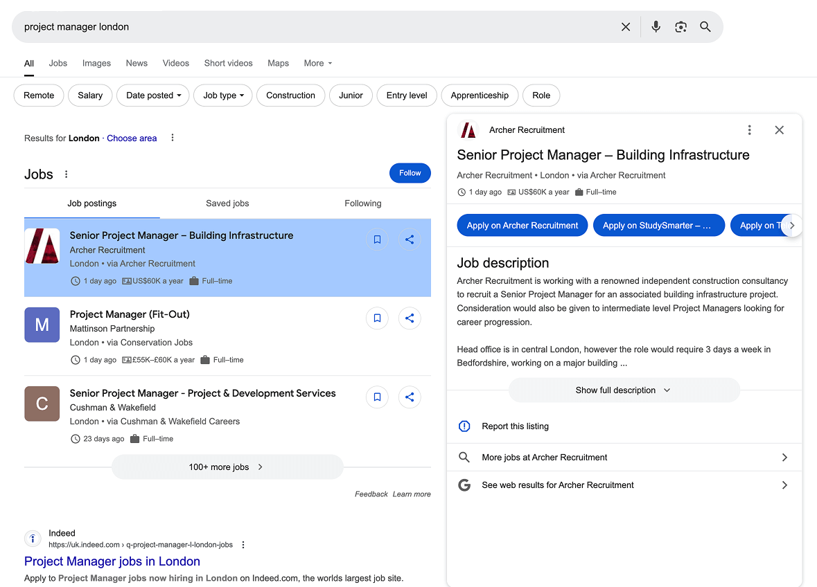 Google jobs search